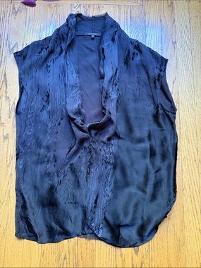 Sleeveless Black Draped V-Neck Blouse